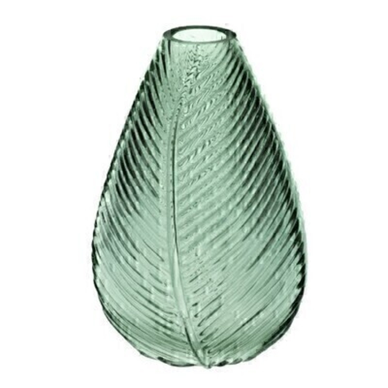 This patterned green glass vase with leaf design is made by the London based designer Gisela Graham who designs really beautiful gifts for your home and garden. It is suitable for artifical or real flowers or would loook lovely empty to show off its design. Would make an ideal gift.